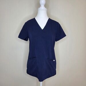 FIGS Casma Three-Pocket Scrub Top Navy Blue V-Neck Medical Uniform Size XS